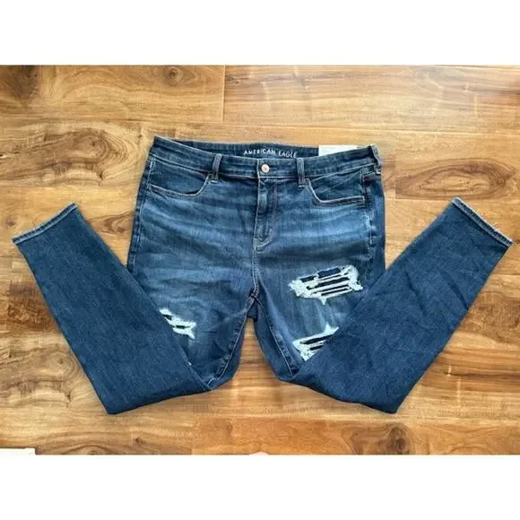 American Eagle Jegging Next Level Stretch Low Rise 16 Short 33W Dark Indigo- NWT - Picture 2 of 6